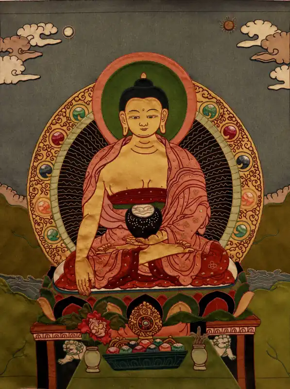 Thangka appliqué du Bouddha