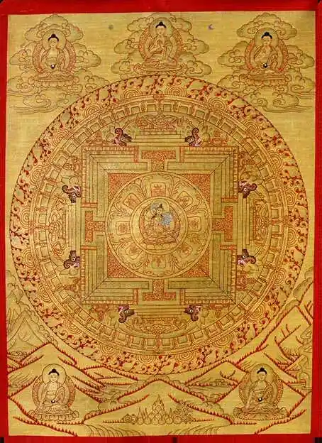 Mandala en or de Manjushri avec les Cinq Bouddhas Dhyani