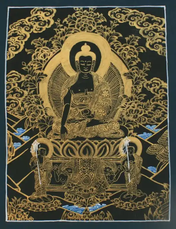 Thangka doré du Bouddha Shakyamuni