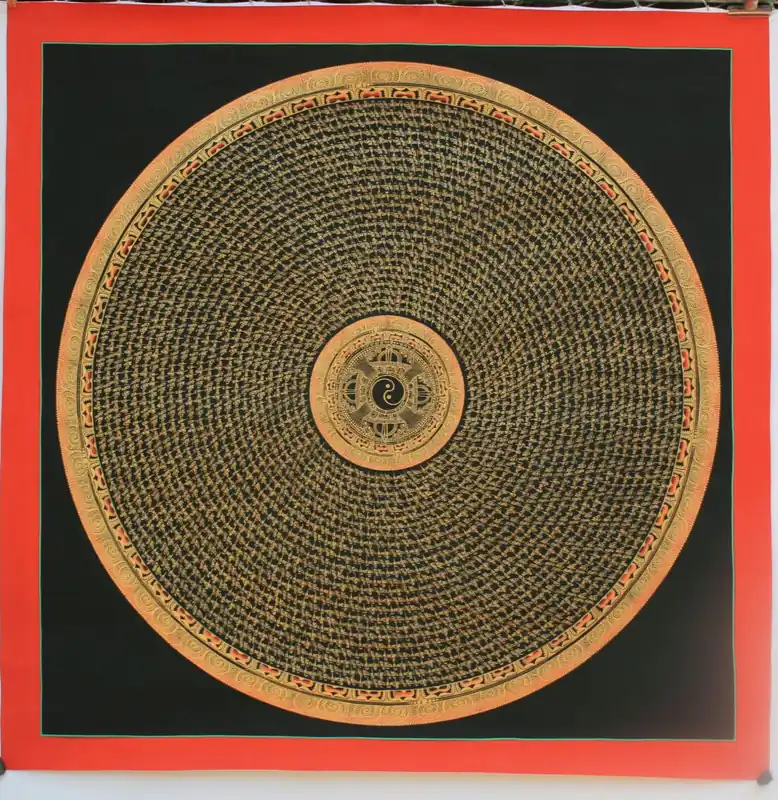 Mantra Doré Mandala Avec Fond Noir