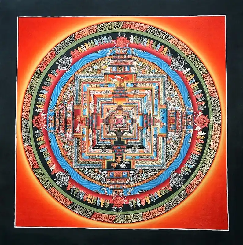 Mandala de Kalachakra avec un fond orange