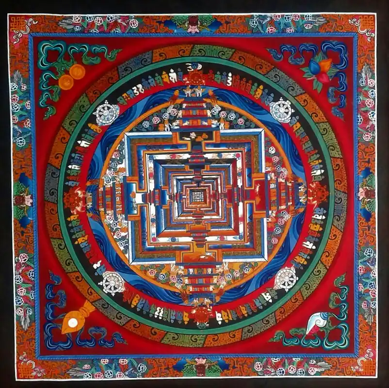 Le Mandala de Kalachakra avec un Fond Rouge