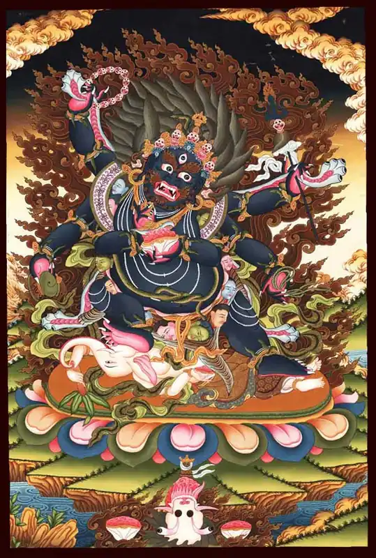 Thangka noire de Mahakala