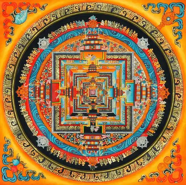 Le Mandala Kalachakra orange avec de l’or
