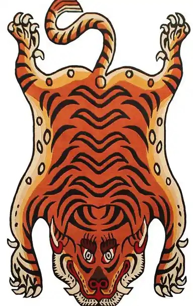 Tapis tibétain fait main représentant un tigre
