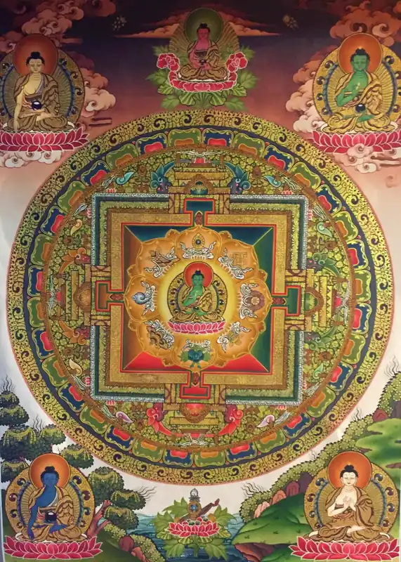 Mandala d’Amoghasiddhi Bouddha avec les 5 Bouddhas Dhyani