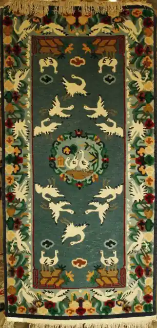 Tapis tibétain avec motif de grue