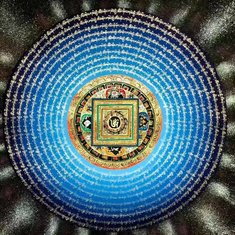 Om Mani Padme Hum Mandala Bleu et blanc