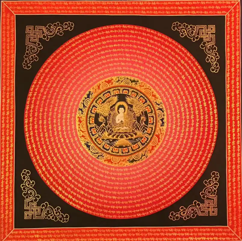Mandala de Mantra avec le Bouddha Shakyamuni au Centre