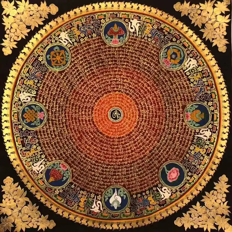 Mantra Mandala avec symbole auspicieux