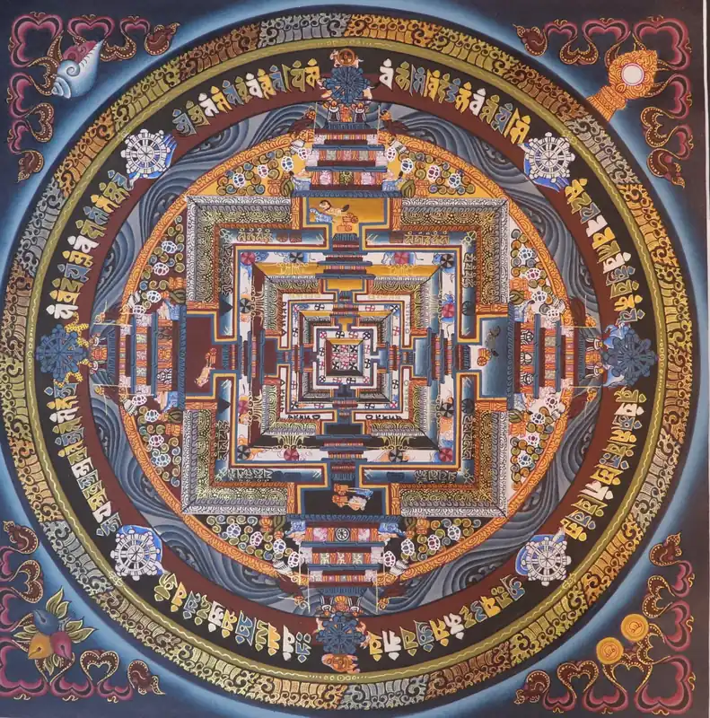 Mandala de Kalachakra avec Symboles Auspicieux