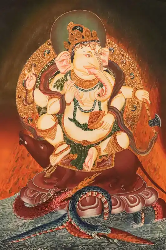 Peinture Thangka de Ganesh, divinité hindoue