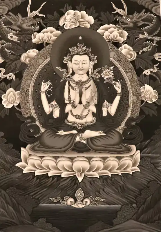 Chenrezig – Thangka noir et blanc