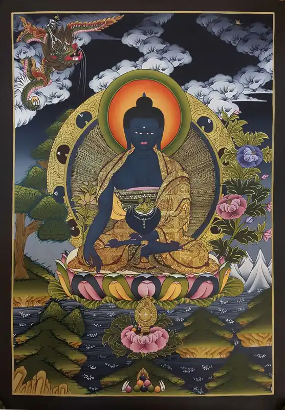 Peinture de Thangka du Bouddha de Médecine