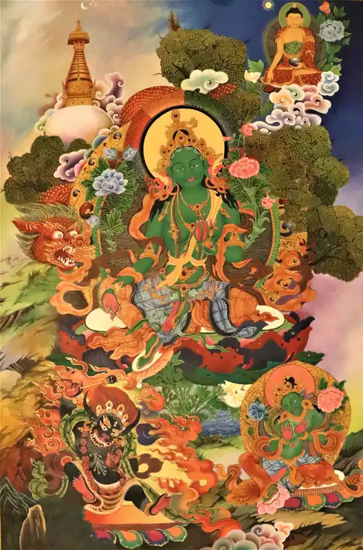 Peinture Thangka tibétaine de la Tara Verte
