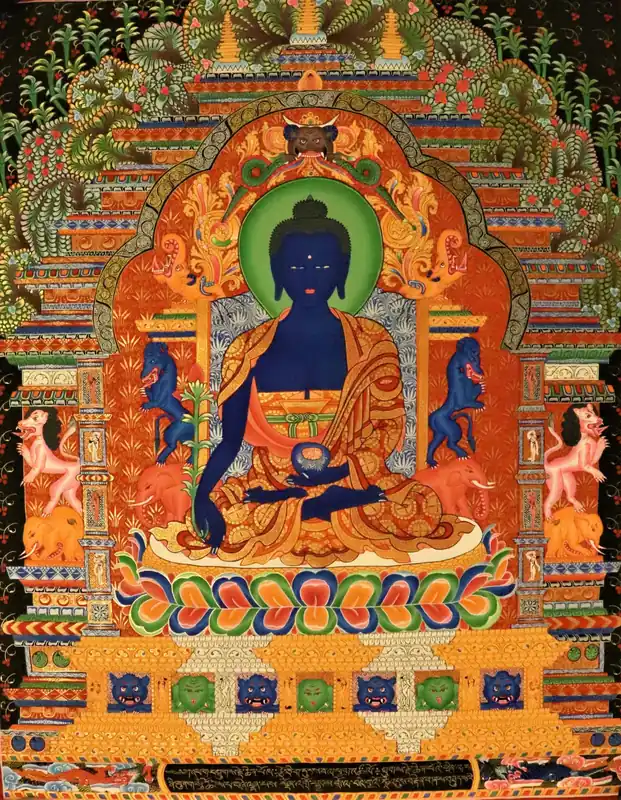 Peinture sur rouleau thangka du Bouddha de la Médecine
