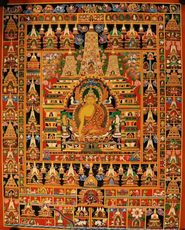 Bouddha avec la Thangka des Cent Jataka