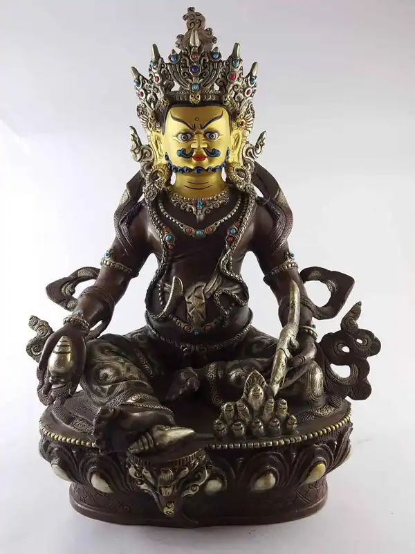 Statue de Jambala Jaune en cuivre peint en argent