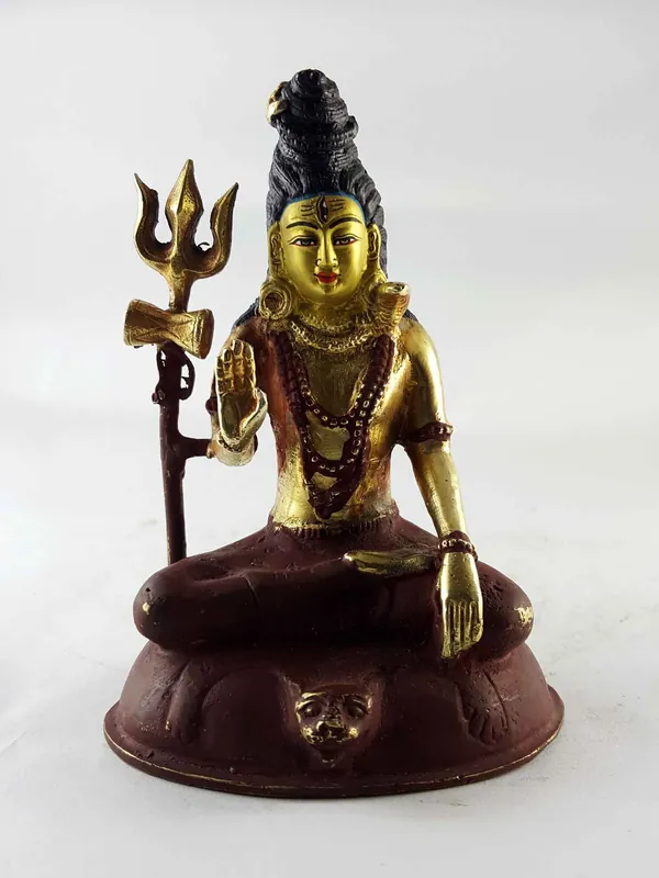 Statue en cuivre de Shiva Mahadev avec visage peint
