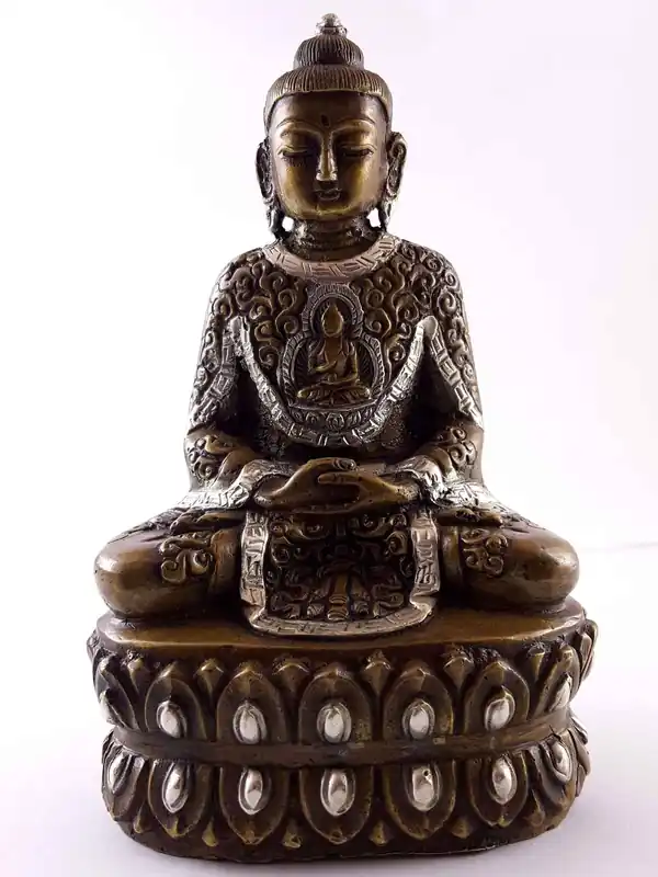 Statue d’Amitabha Bouddha avec sculpture de la vie du Bouddha