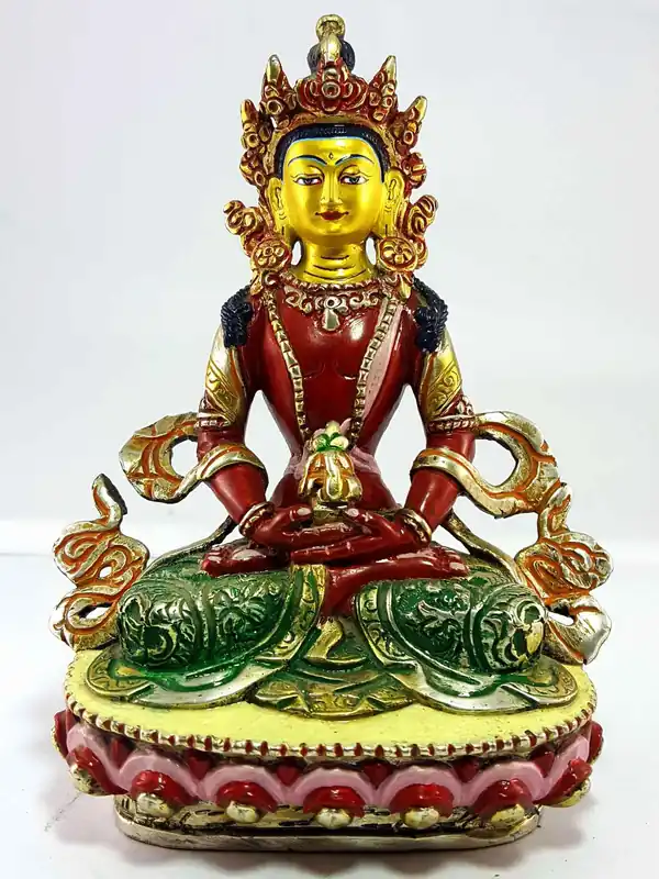 Statue Thangka faite à la main d’Aparmita avec finition colorée.