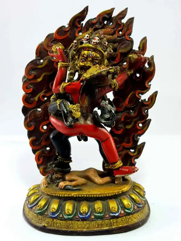 Statue Thangka en finition colorée de Jambala Noir Shakti, fabriquée à la main.