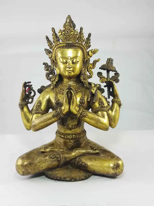 Statue Newari en bronze doré de Chenrezig