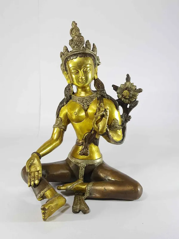 Statue d’Arya Tara Verte en Fonte de Sable