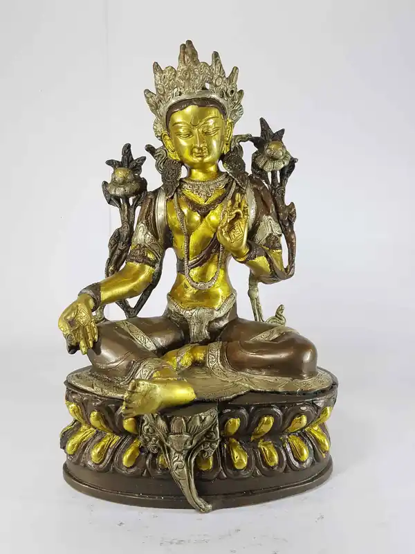 Statue de la Tara Verte Tibétaine en Double Lotus