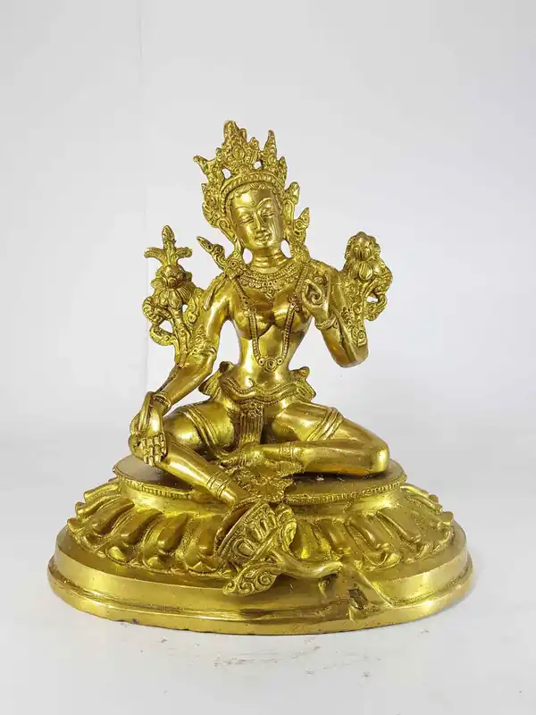 Statue de Tara Arya en double lotus, coulée de sable