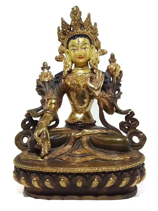 Statue de Tara Blanche à visage peint tibétain