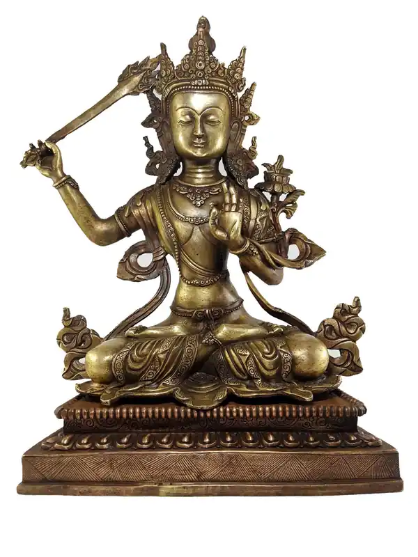 Statue de Manjushri avec finition en bronze