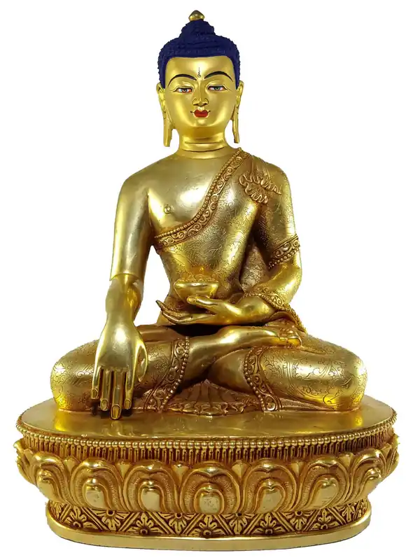 Statue du Bouddha Shakyamuni au Visage Peint