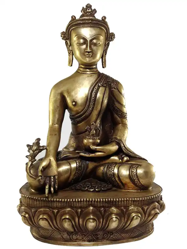 Statue du Bouddha de la Médecine avec finition en bronze