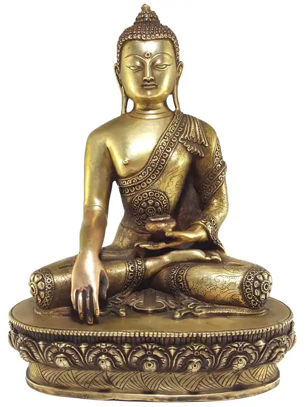 Statue de Shakyamuni Bouddha avec sculptures et finition en bronze