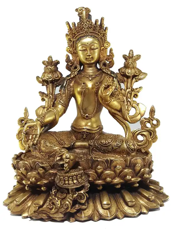 Statue de Tara Verte et Base en Double Lotus