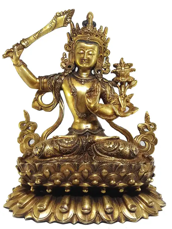 Statue de Manjushree et Base Double Lotus