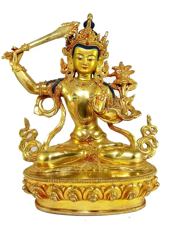 Statue de Manjushree au visage peint du Népal