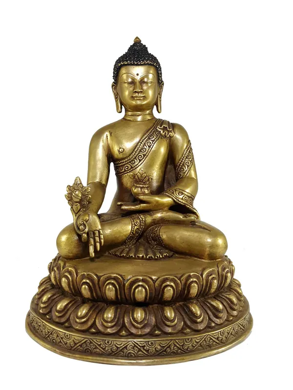 Statue du Bouddha de la Médecine avec une base en double lotus