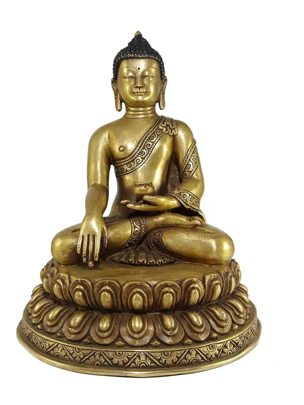 Statue de Shakyamuni Bouddha avec base en double lotus