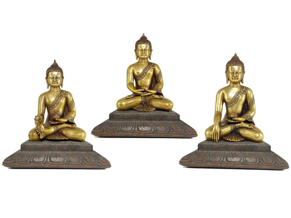 Ensemble de statues de Shakyamuni Bouddha, Bouddha Amitabha et Bouddha de la Médecine.