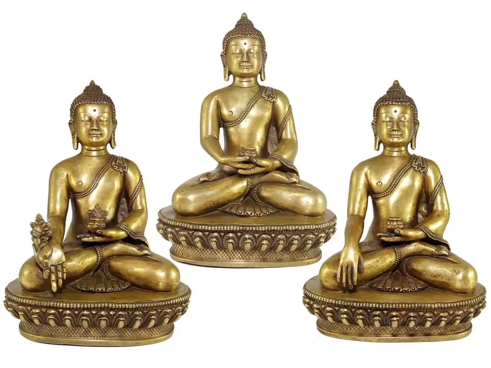 Ensemble de statues de Shakyamuni Bouddha, Bouddha Amitabha et Bouddha de la Médecine.