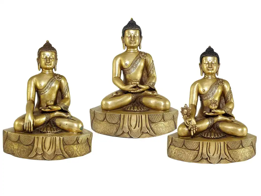 Ensemble de statues de Shakyamuni Bouddha, Bouddha Amitabha et Bouddha de la Médecine.