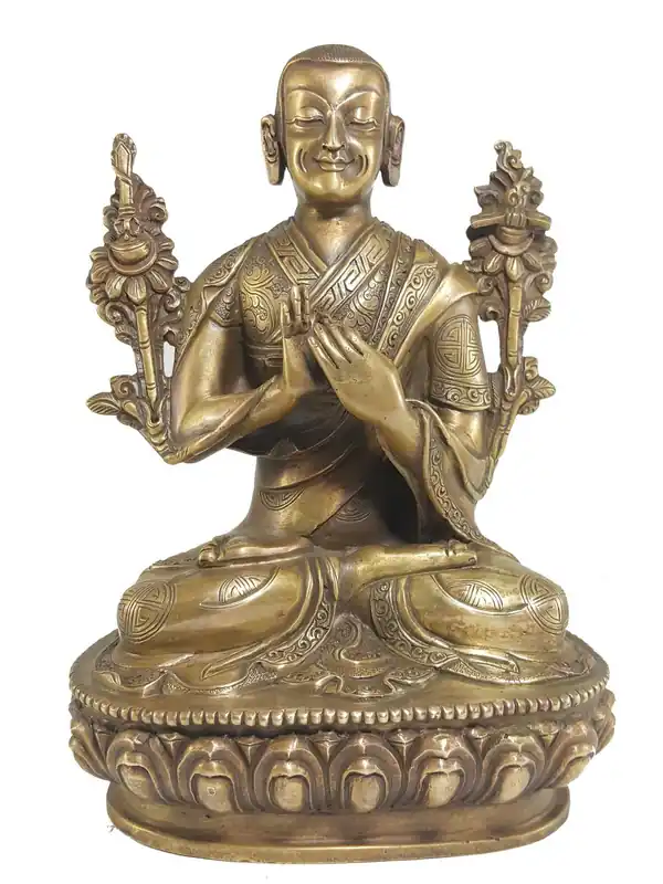 Statue de Tsongkhapa avec finition en bronze