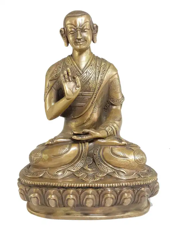 Statue de Khedrup Tsongkhapa, disciple, finition en bronze.