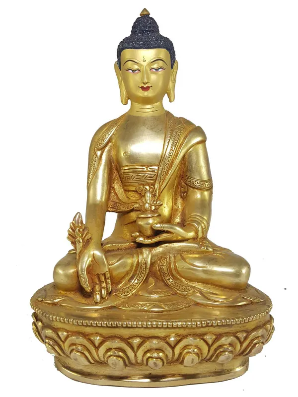Statue du Bouddha de la Médecine avec un Visage Peint