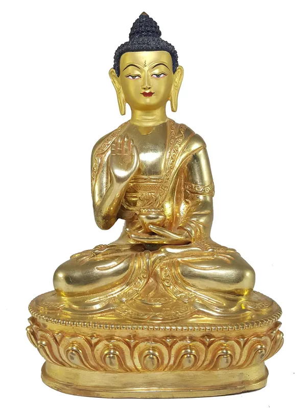 Statue d’Amoghassiddhi Bouddha au visage peint
