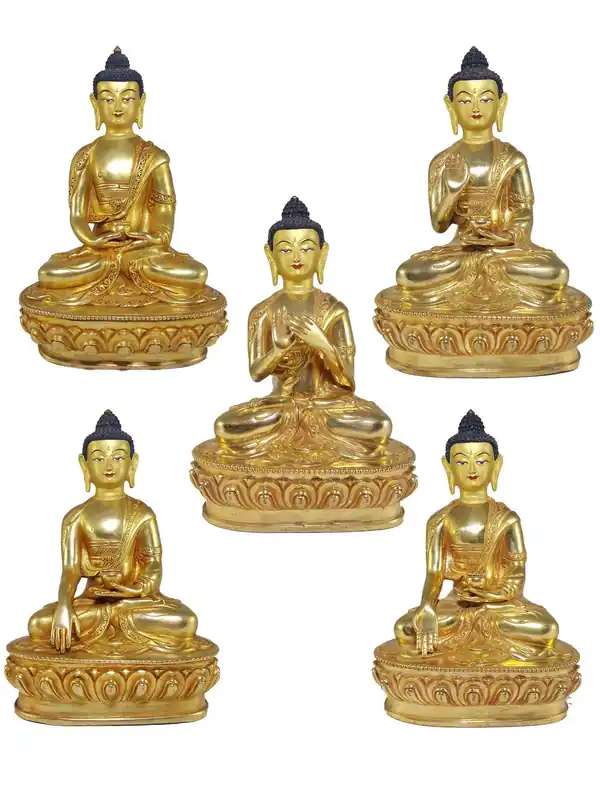 Ensemble de statues des 5 Bouddhas Dhyani