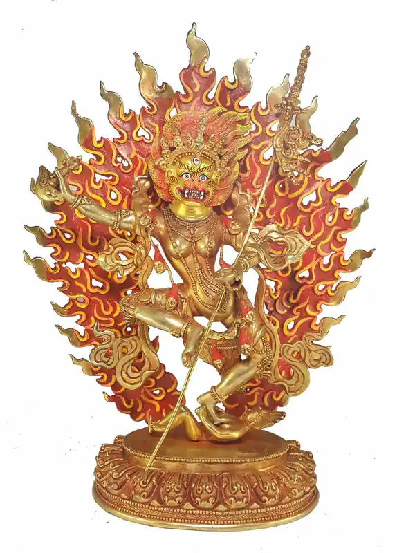 Statue en cuivre de Singamukha Yogni avec visage peint