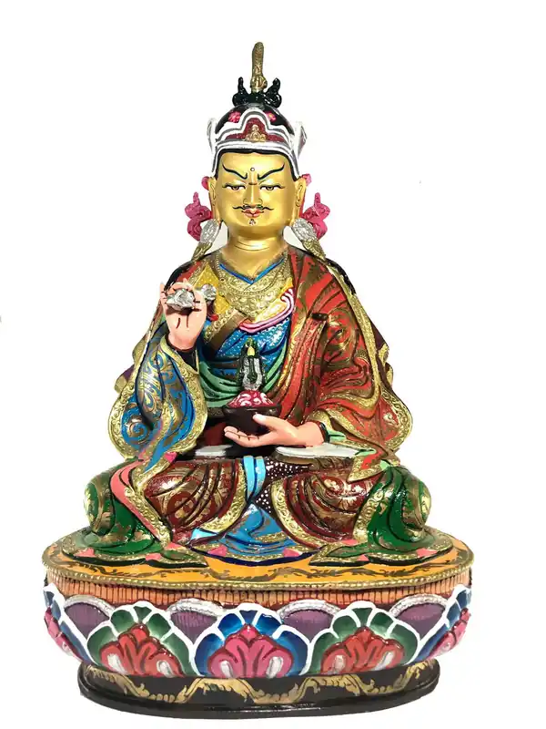 Statue de Padmasambhava Finition en couleur de Thangka